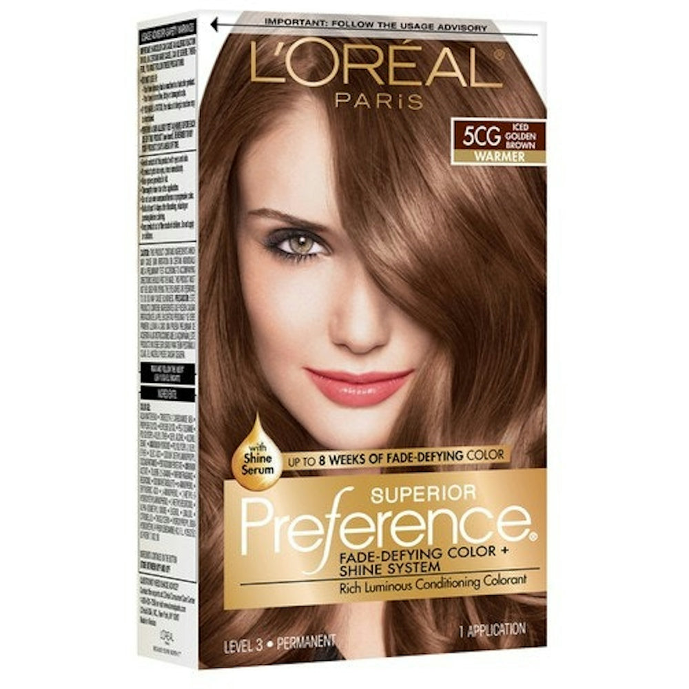 L'Oreal Paris Superior Preference Fade-Defying Shine Permanent Hair Color, 5CG Iced Golden Brown, 1 Kit