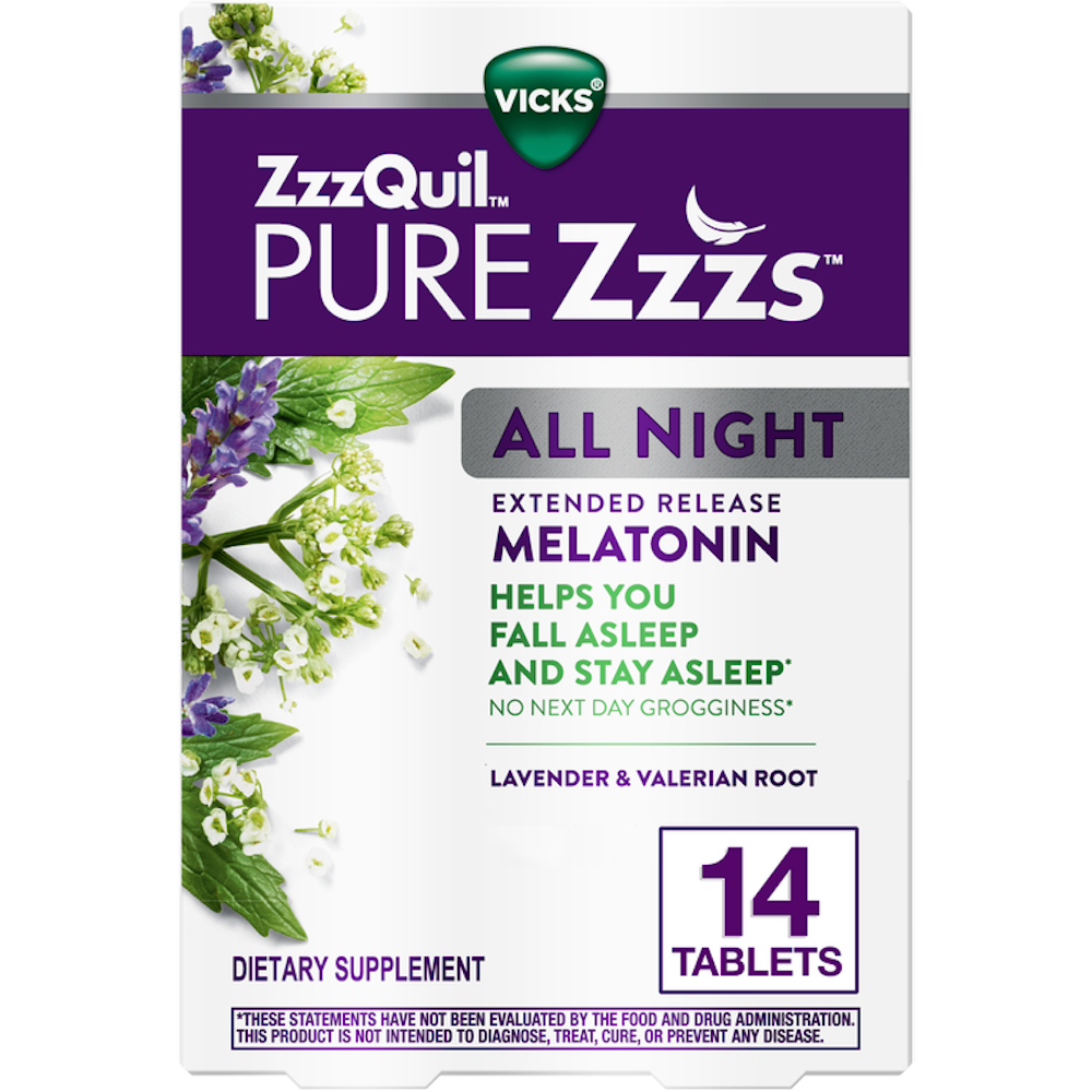 Vicks ZzzQuil PURE Zzzs All Night Extended Release Melatonin Sleep Aid Tablets