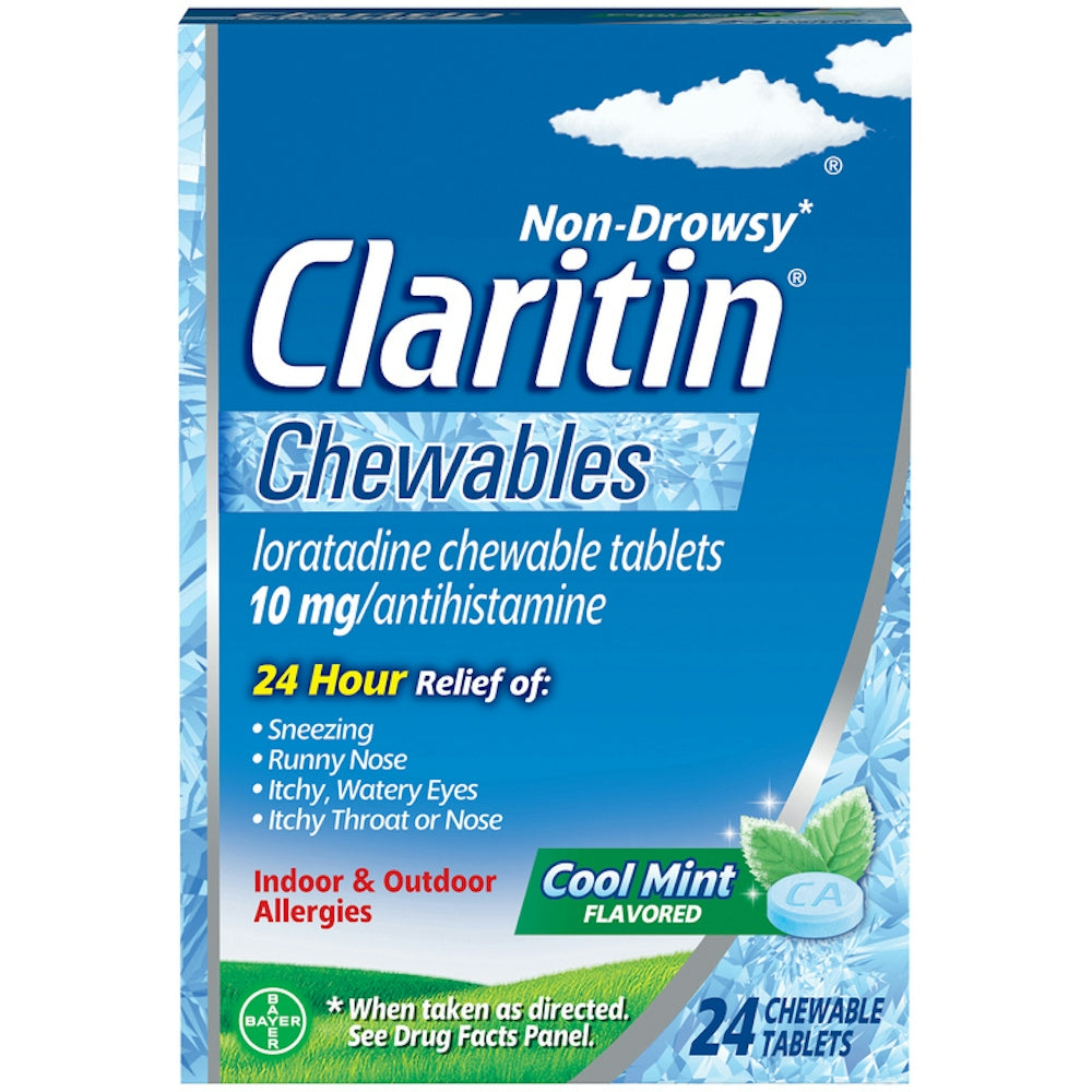 Claritin Indoor & Outdoor Allergies, Non Drowsy, 10 Mg, Chewable Tablets, Cool Mint Flavored