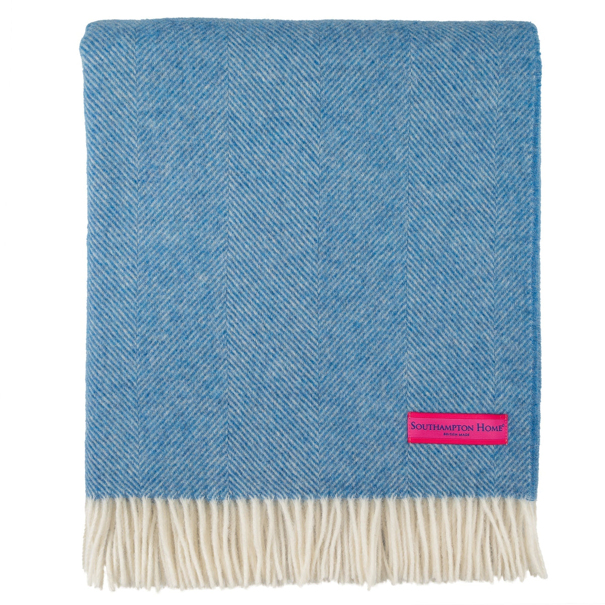 Southampton Home Shetland Lambswool Herringbone Throw – Ocean Blue | Woven in England