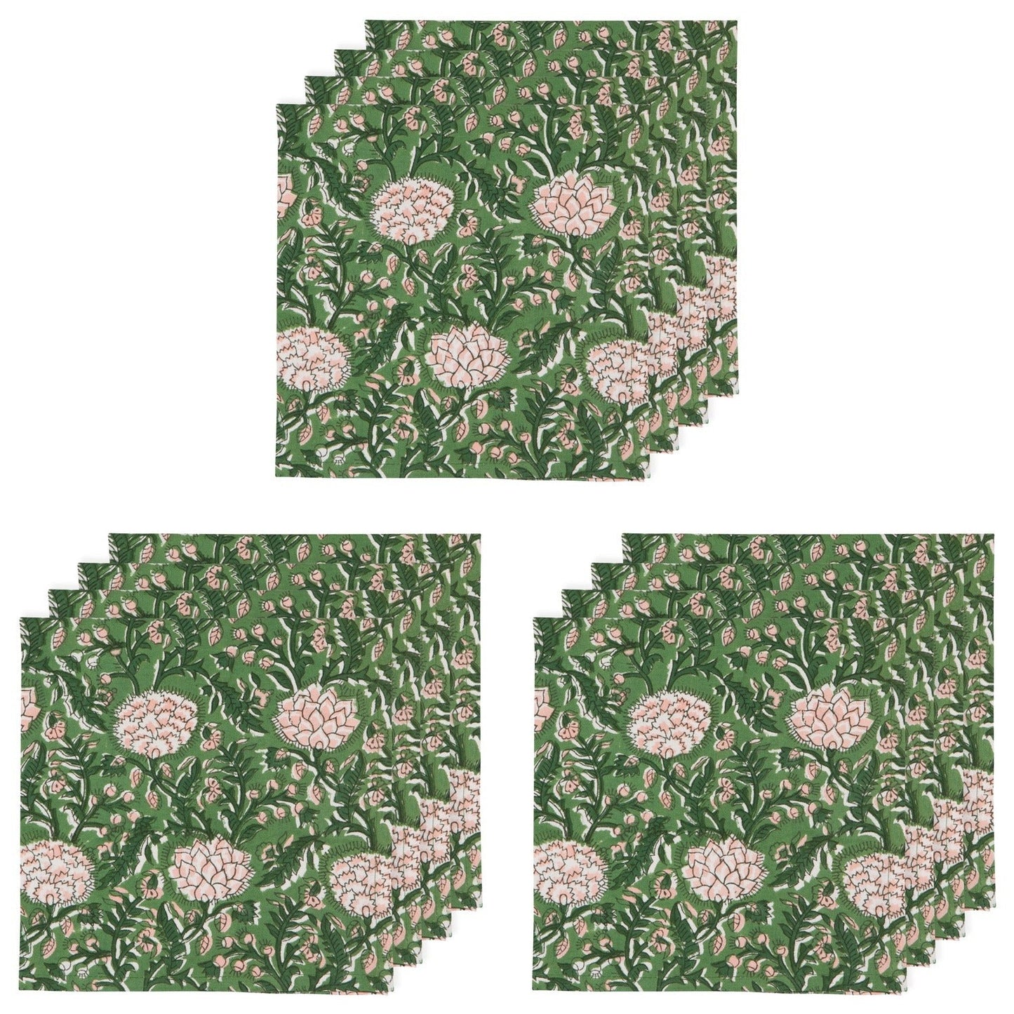 Set of 4 Napkin Block Print Peony