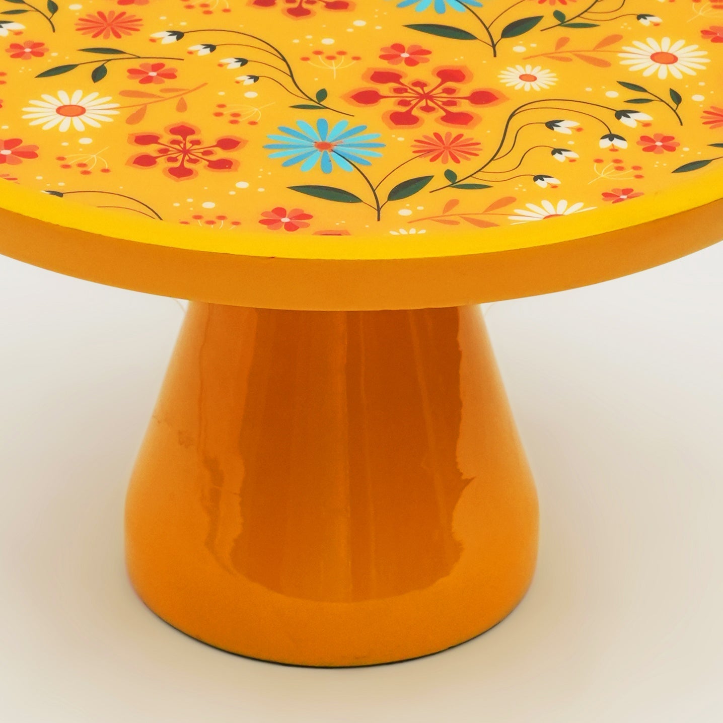 Sunburst Bloom Inlay Yellow Cake Stand
