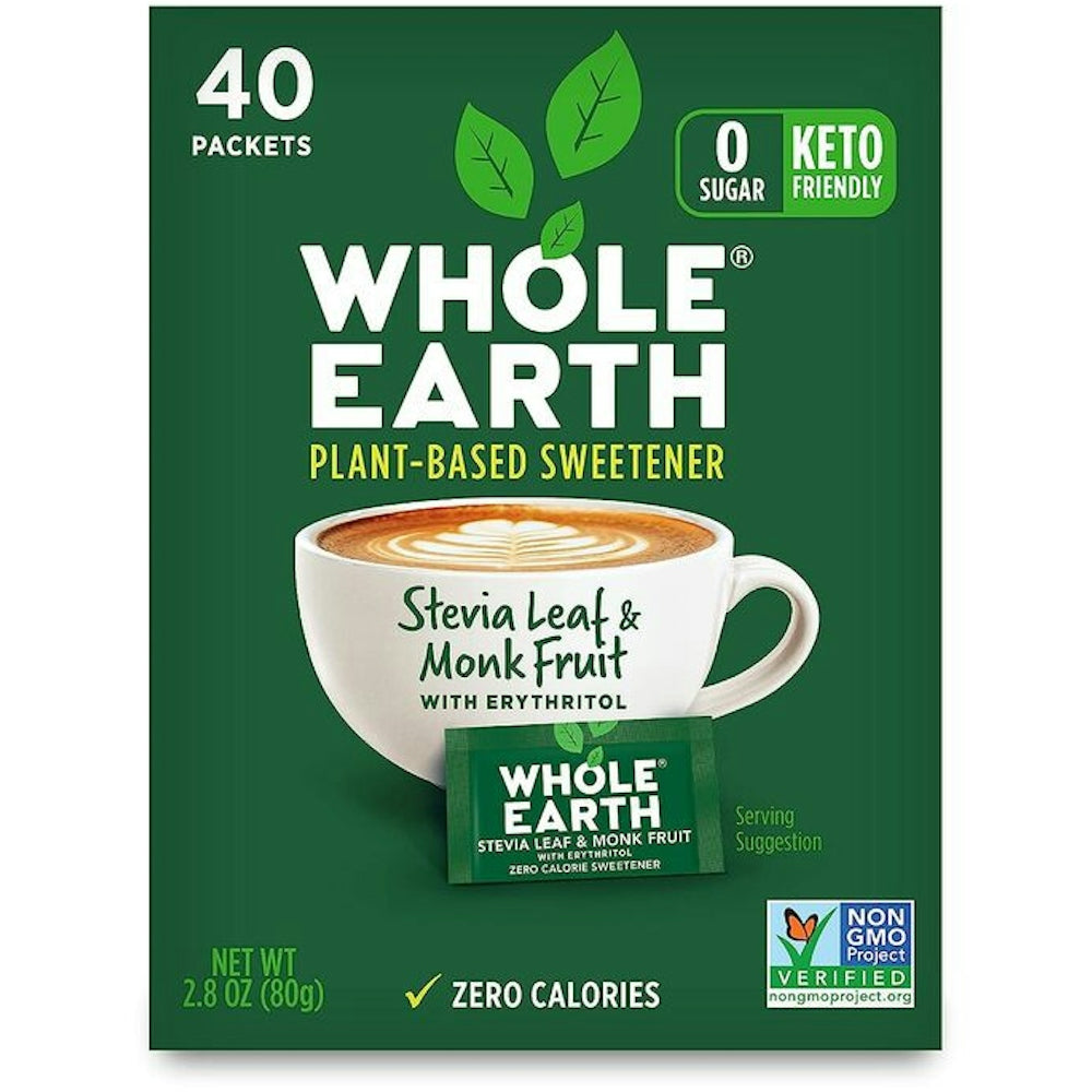 Whole Earth Stevia Leaf & Monk Fruit, Packets Sweetener