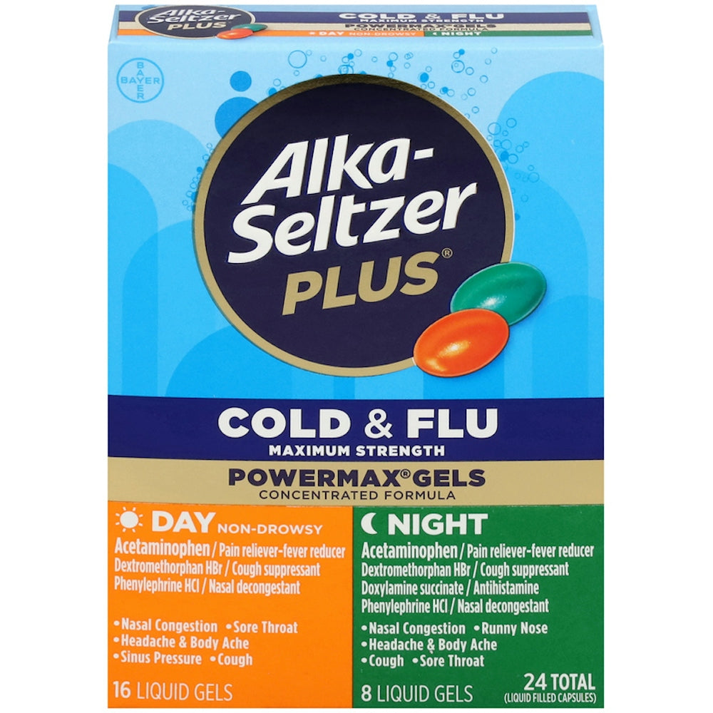 Alka-Seltzer Plus Cold & Flu, Maximum Strength, Day/Night, Liquid Gels