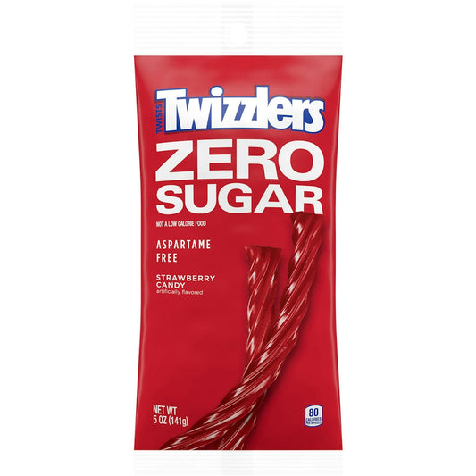 Twizzlers Zero Sugar Strawberry Flavored Chewy Twists, Aspartame Free Candy Bag, 5 Oz
