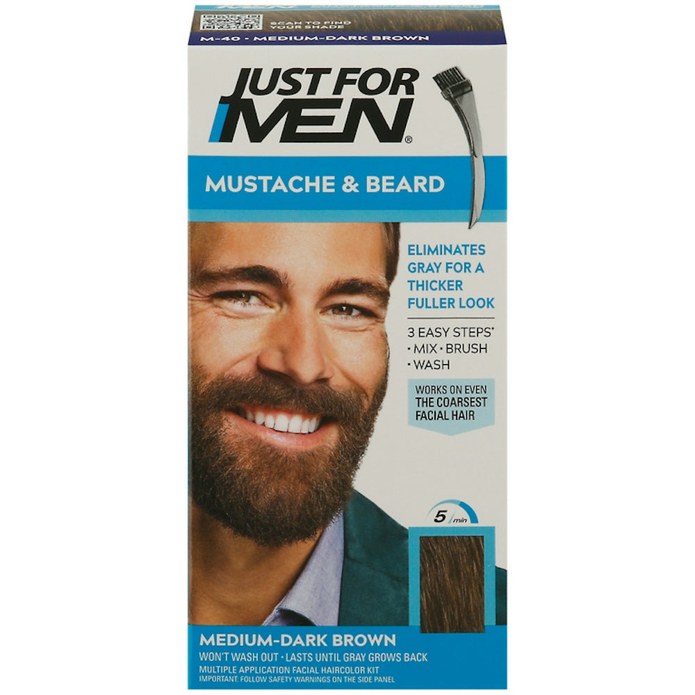 Just For Men Brush In Color Gel Mustache, Beard And Sideburns, Medim-Dark Brown - 1 Kit