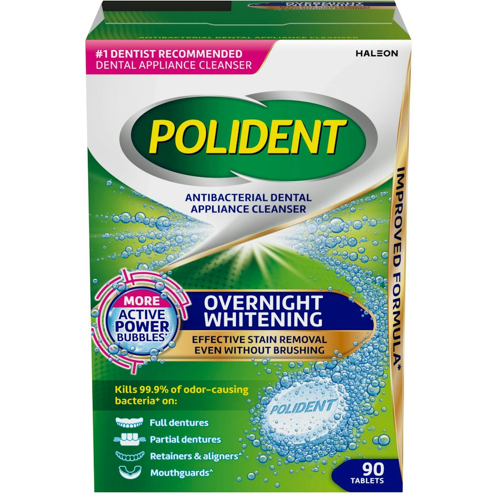Polident Dental Appliance Cleanser, Antibacterial, Overnight Whitening, Tablets