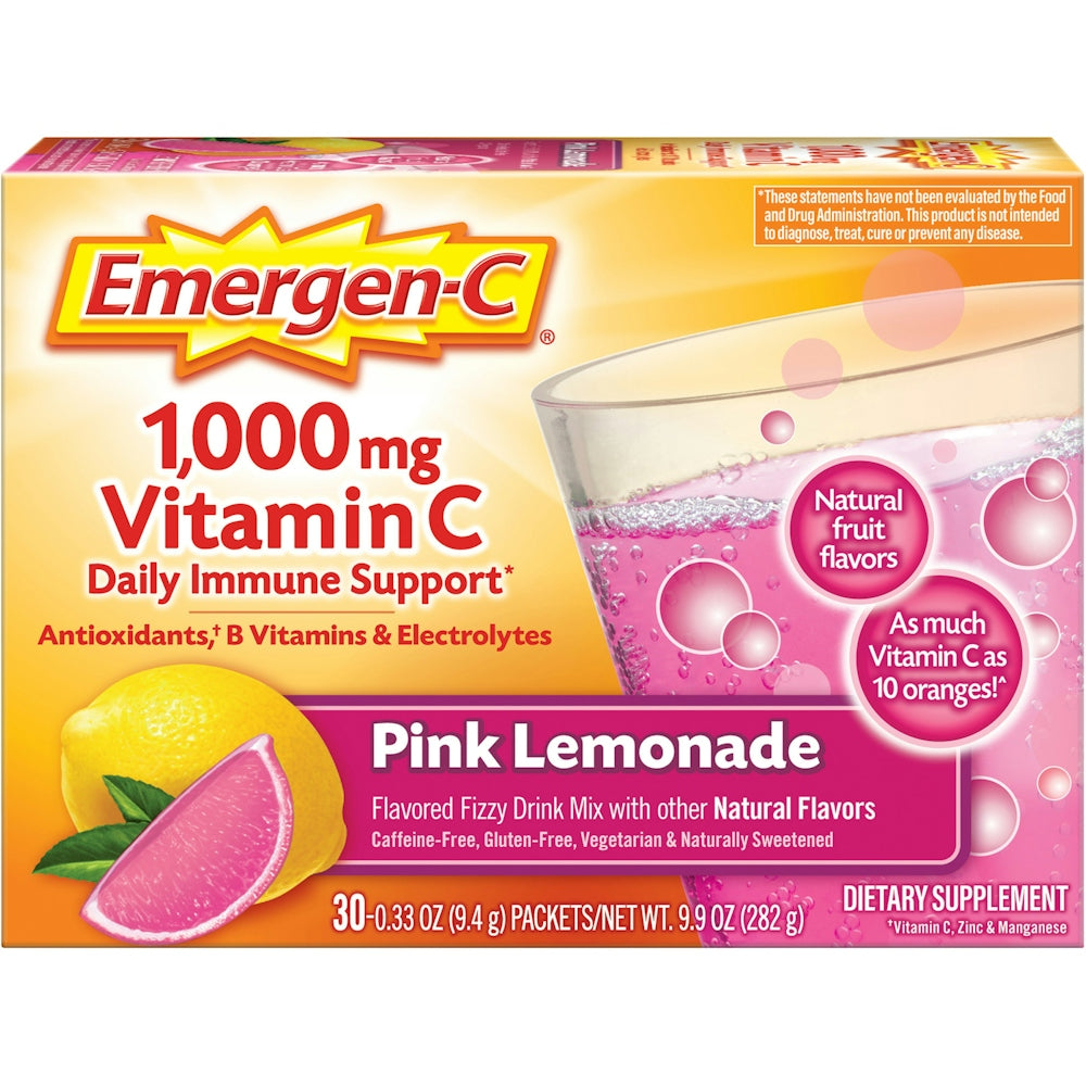 Emergen-C Vitamin Fizzy Drink Mix Pink Lemonade -- 1000 Mg - 30 Packets