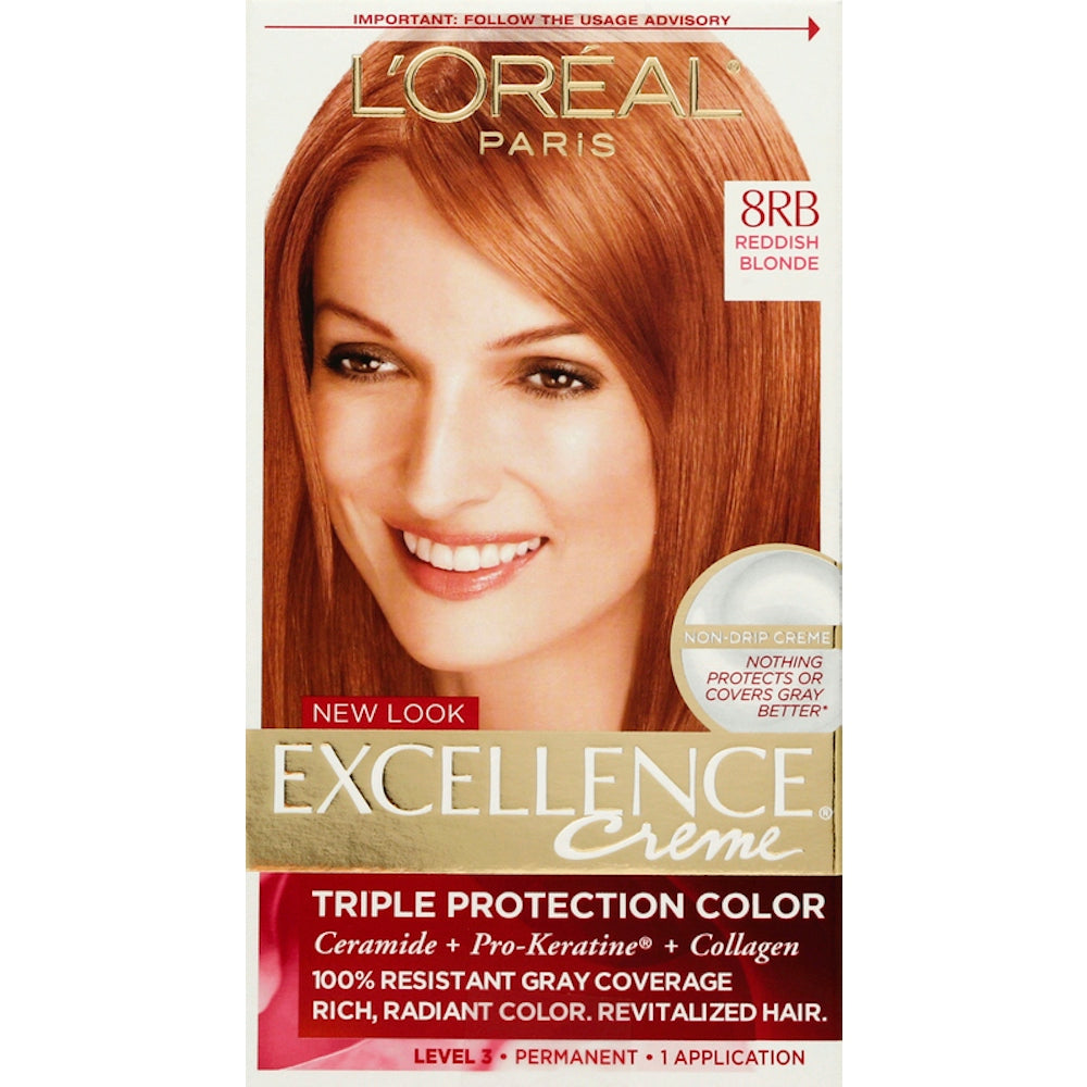 Excellence L'Oreal Paris Créme Permanent Triple Protection Hair Color, 8RB Medium Reddish Blonde, 1 Kit