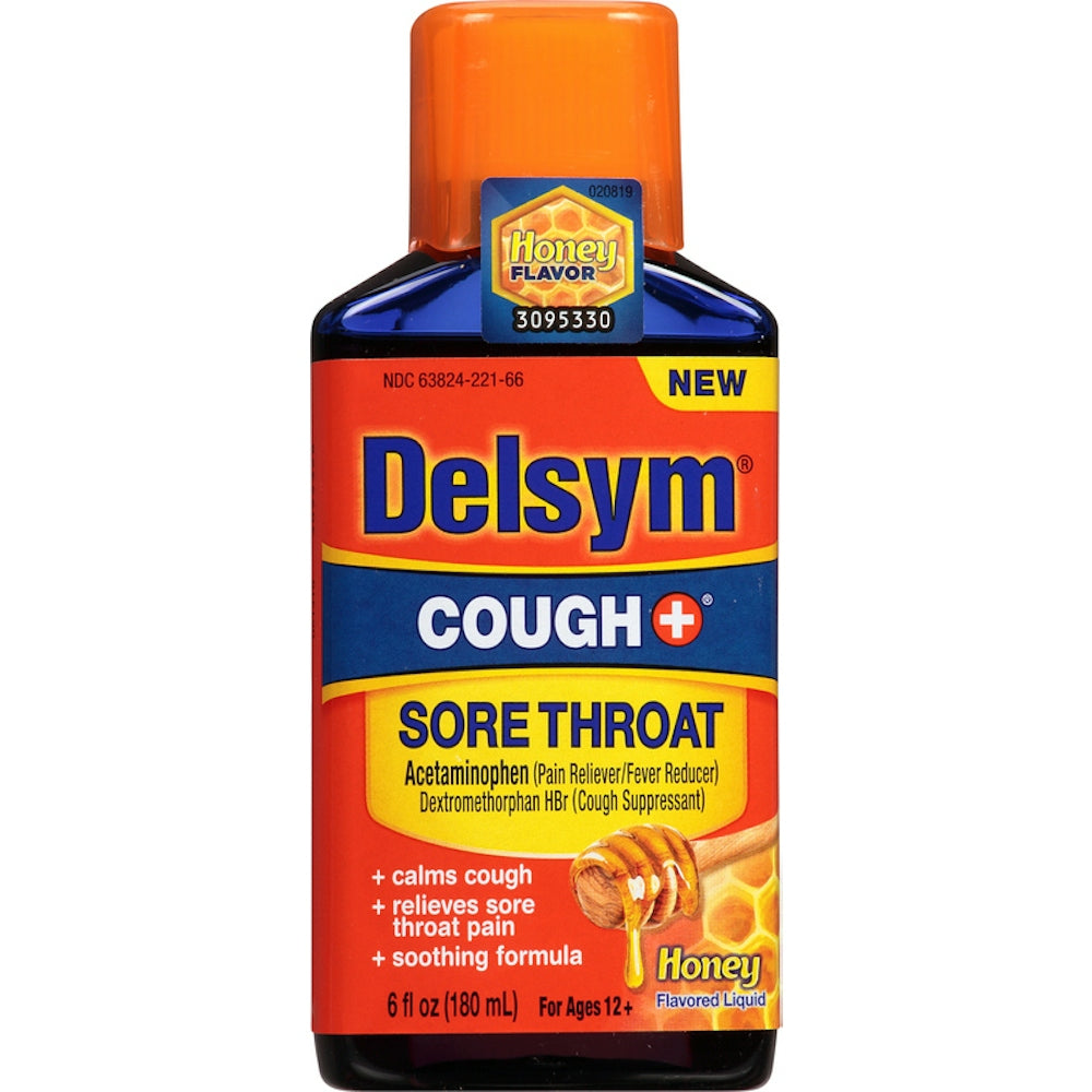 Delsym Cough + Sore Throat, Honey, Liquid 6 Fl Oz