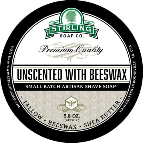 Stirling Soap Co. Unscented w/ Beeswax Shave Soap Jar 5.8 oz