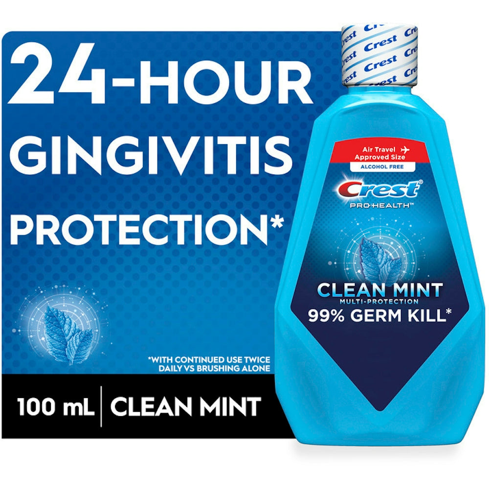 Crest Pro Health Multi Protection Clean Mint CPC (cetylpyridinium Chloride) Antigingivitis/Antiplaque Oral Rinse, Travel Size, 100mL (3.3 Fl Oz)