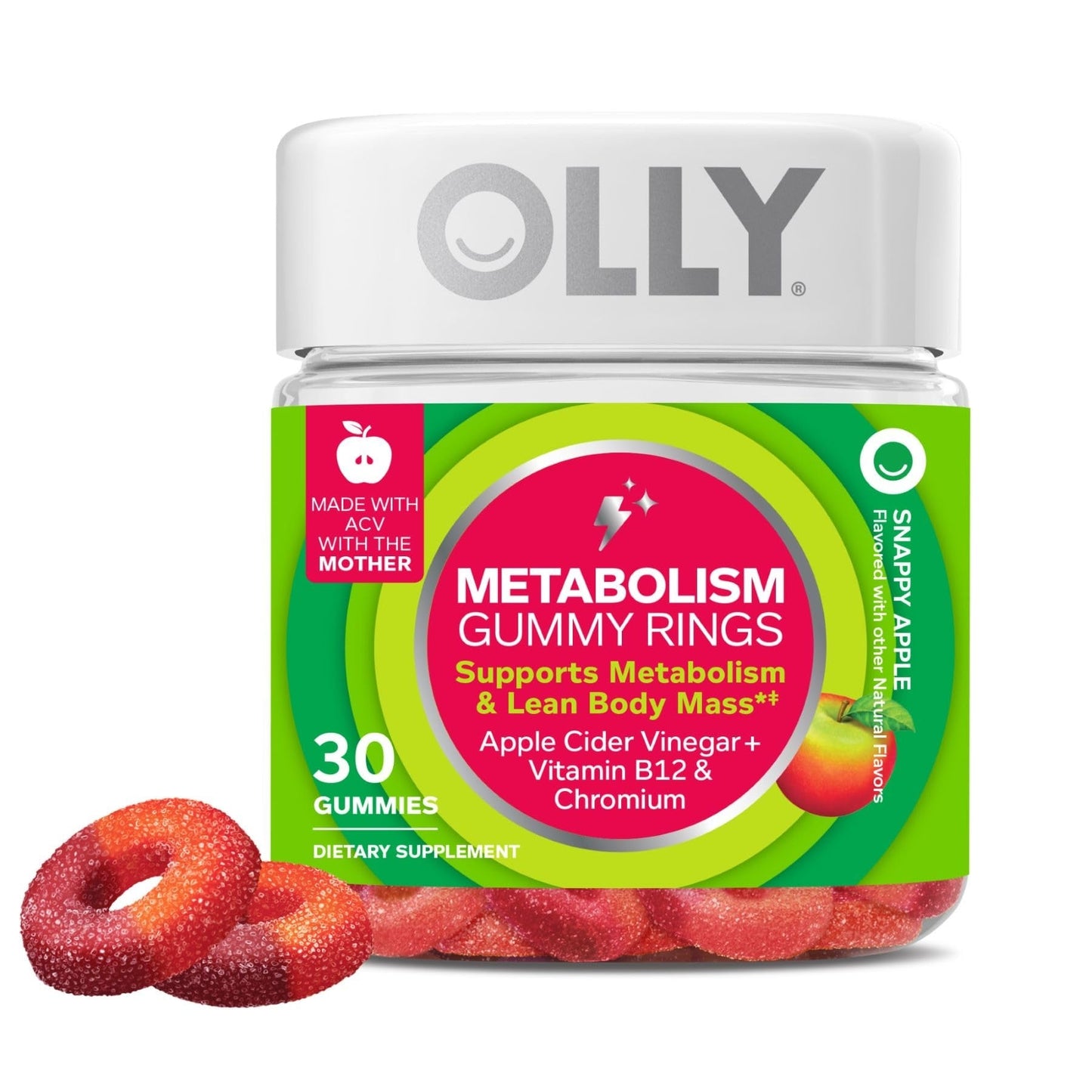 Olly Metabolism Rings Apple Flavor Gummy Supplement Vitamin B12 10mcg