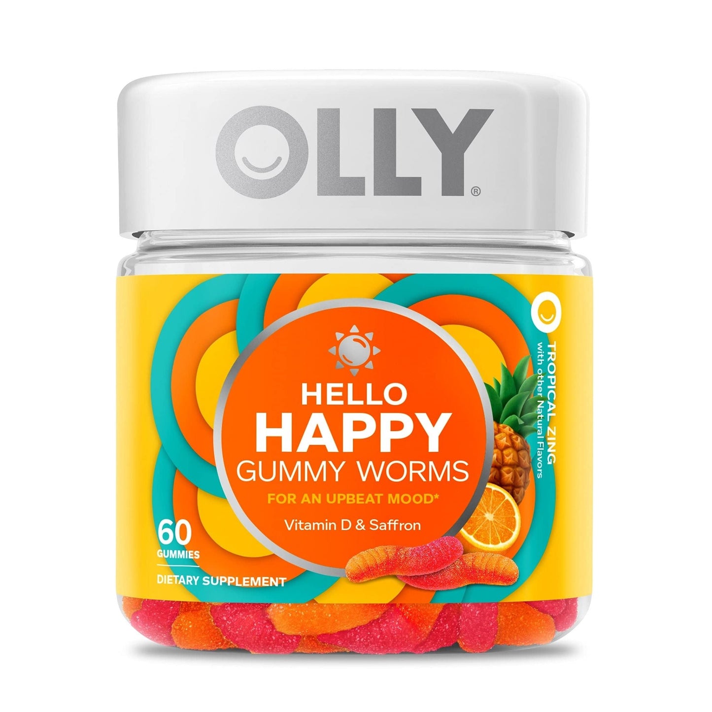 Olly Hello Happy Gummy Worms Mood Balance Support Supplement Vitamin D Tropical