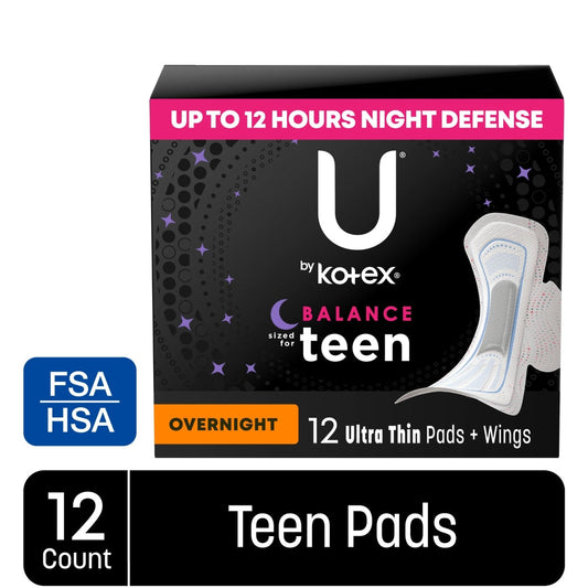 U by Kotex Pads + Wings, Ultra Thin, Overnight, Teen