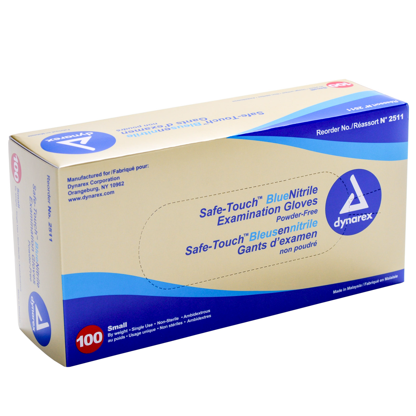 Dynarex Safe-Touch Blue Nitrile Exam Gloves, Powder-Free