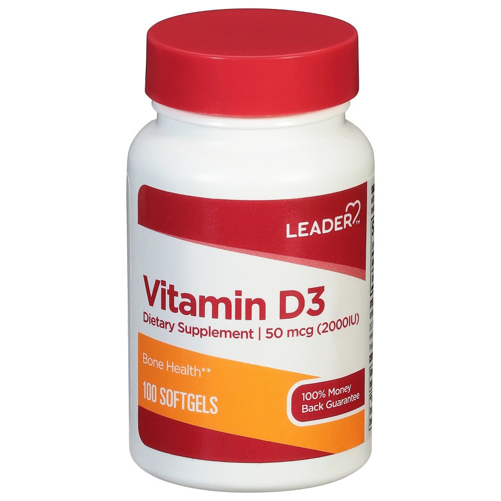 Leader 50 Mcg (2000IU) Vitamin D3 100 Softgels