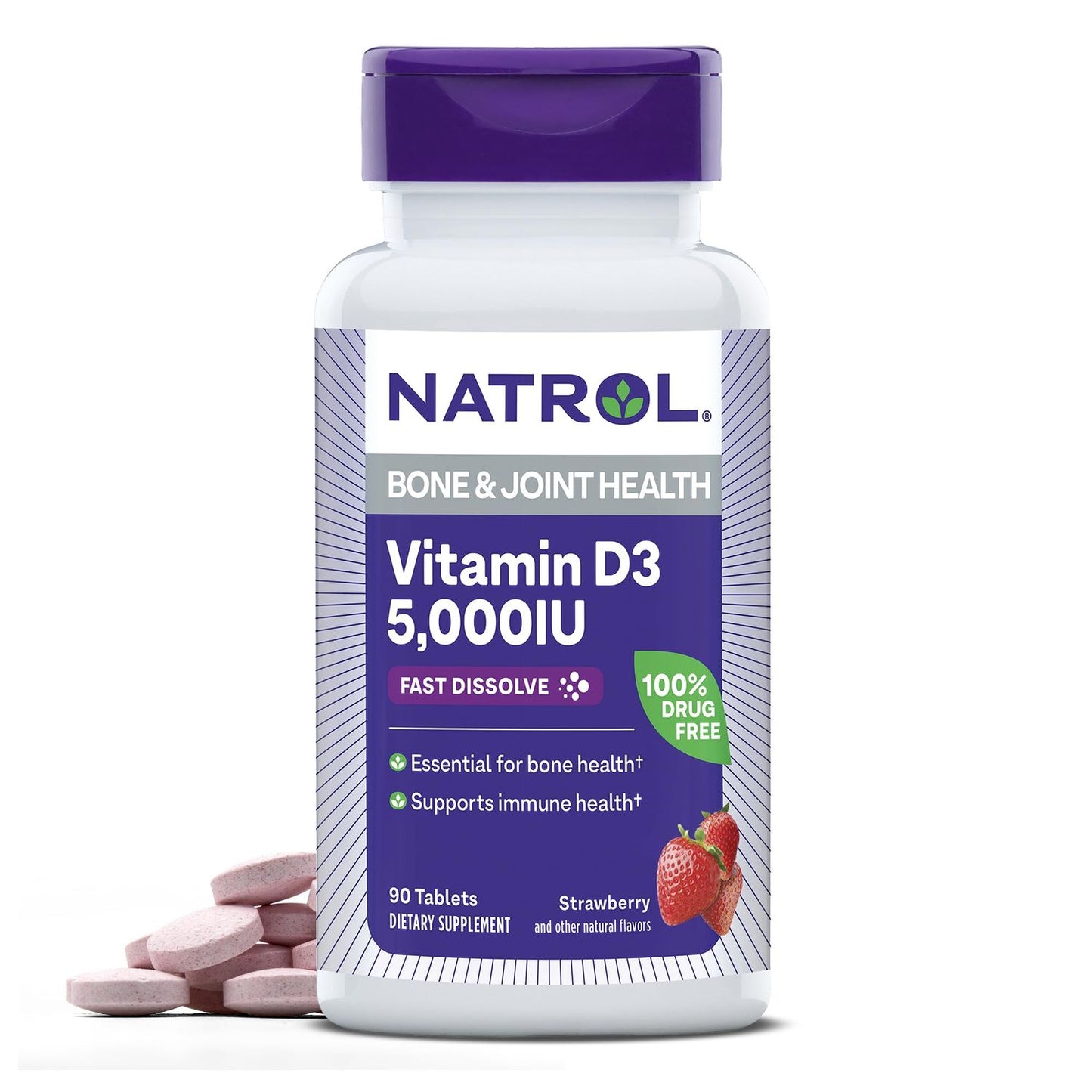 Natrol Vitamin D3 Fast Dissolve Bone & Joint Health Strawberry 5000 IU - 90 Tablets