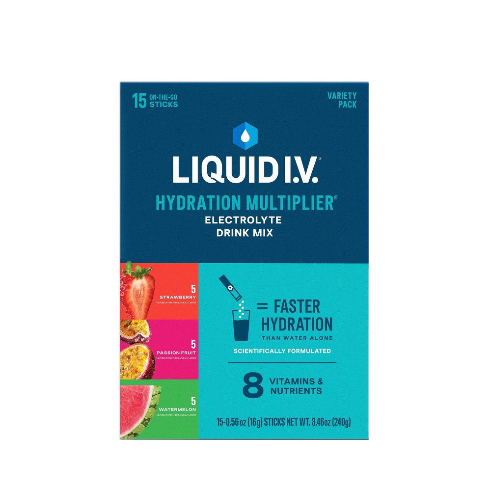 Liquid I.V. Hydration Multiplier Electrolyte Drink Mix, Strawberry/Passion Fruit/Watermelon, Variety Pack