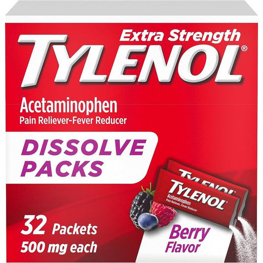Tylenol Extra Strength Berry Flavor Acetaminophen Dissolve Packs For Adults, 500 Mg