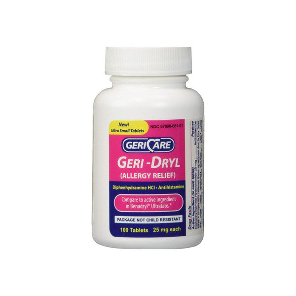 Generic Benadryl Allergy Relief Geri-Dryl 25 Mg Strength Tablet 100 Per Bottle