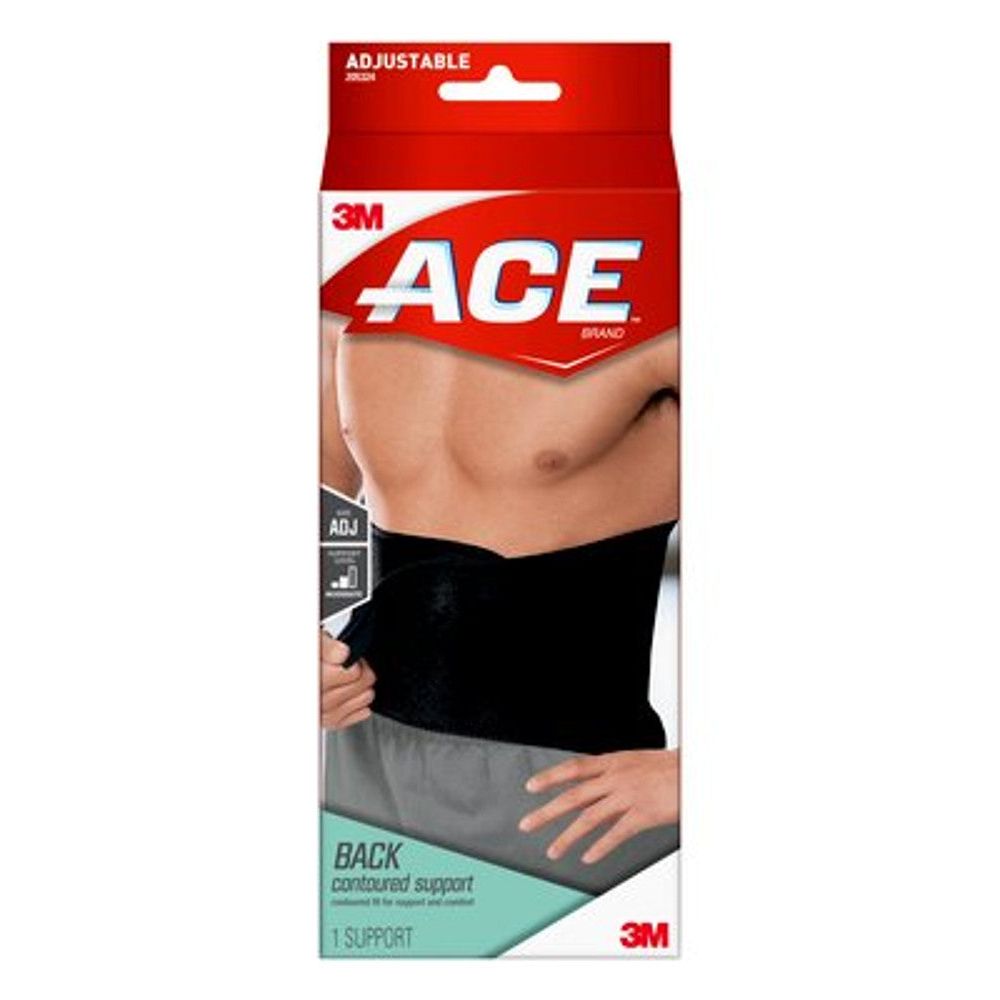 ACE Contoured Back Support, One Size Adjustable, Black