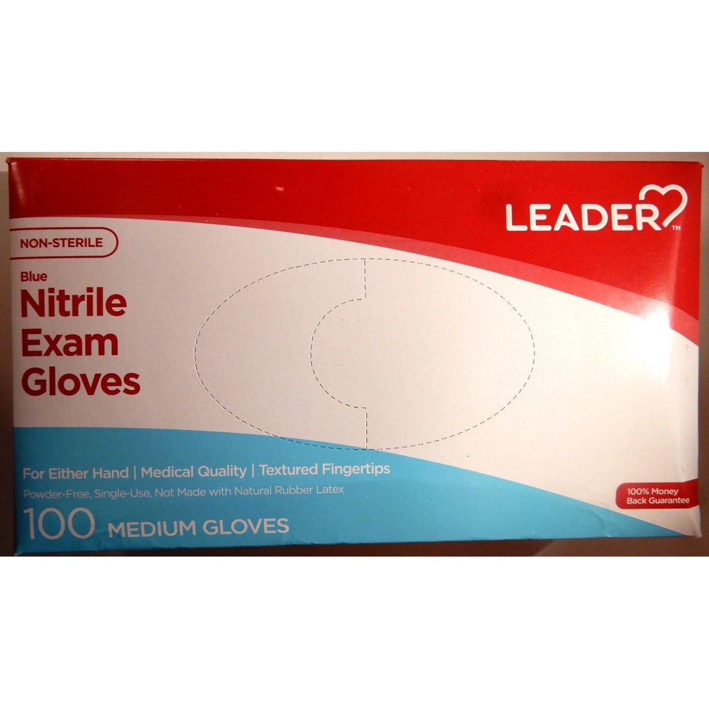 Leader Powder-Free Blue Nitrile Exam Gloves, Medium 100 Count 096295142716VL