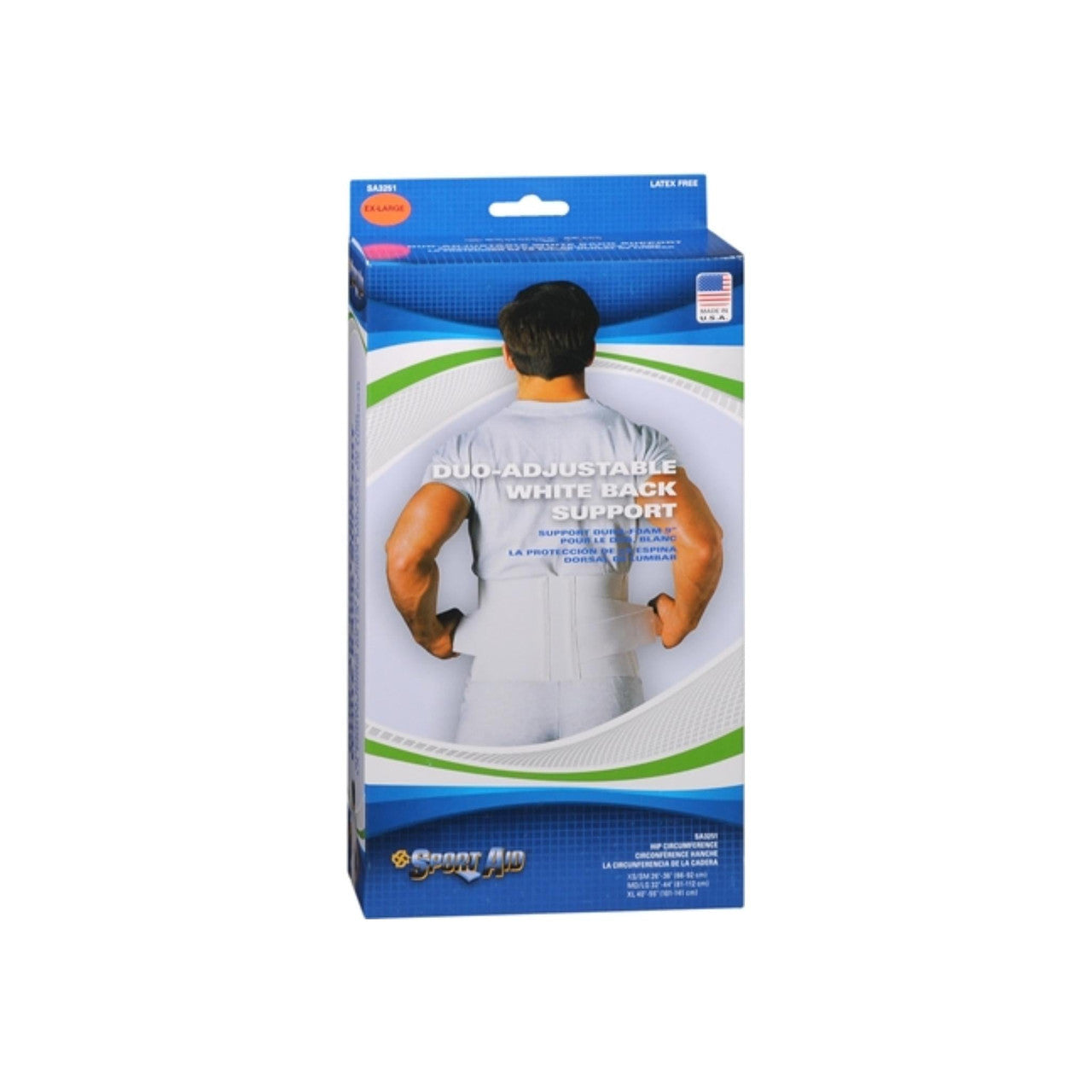 Sport Aid Duo-Adjustable Back Support, Medium & Large, White