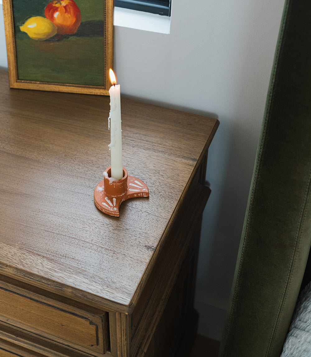 Daksha Crescent Moon Taper Candle Holder - terracotta - Osadia Concept Store