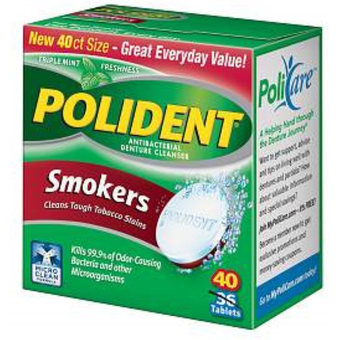 Polident Antibacterial Denture Cleanser, Triple Mint Freshness, Smokers, Tablets