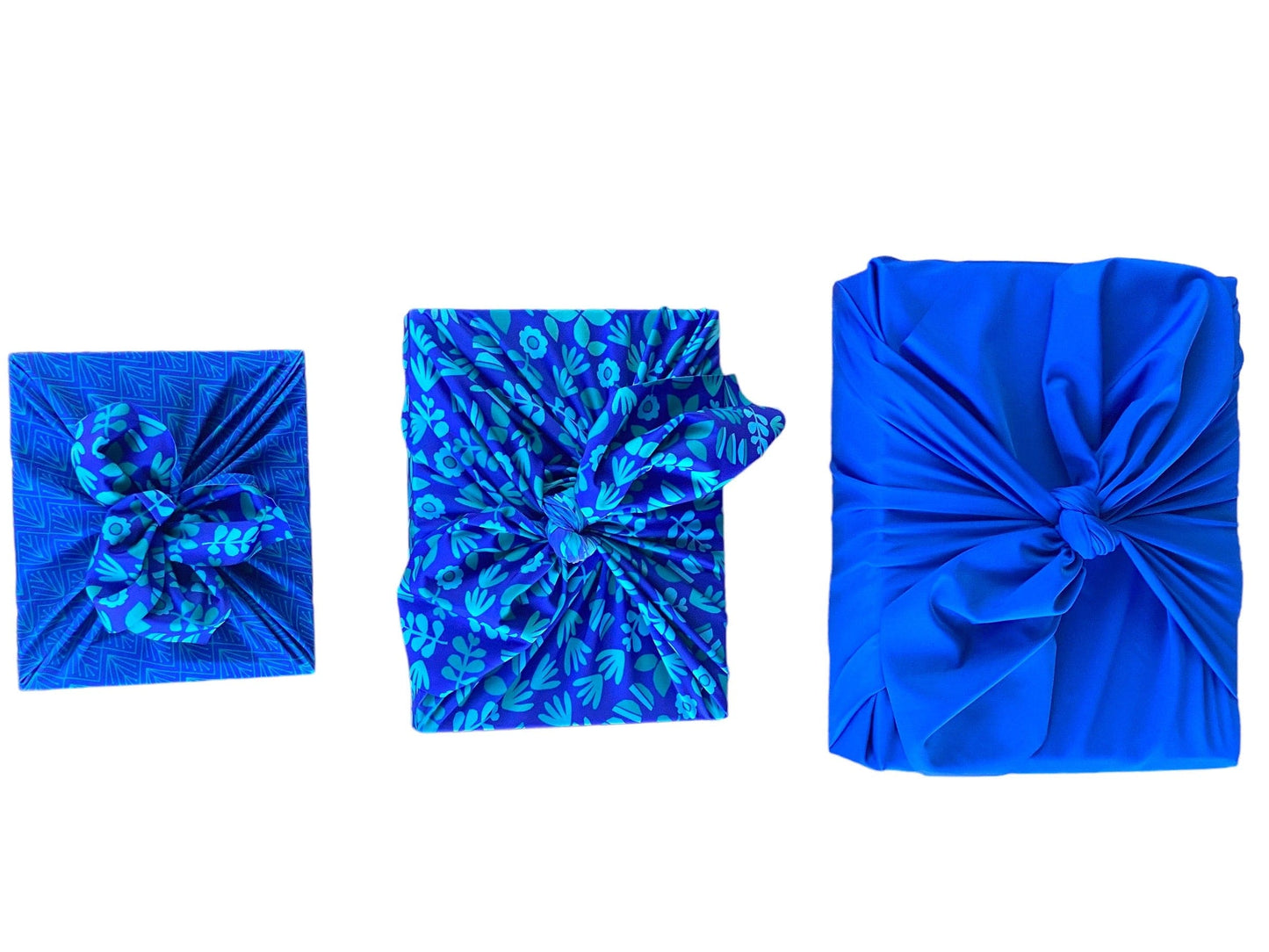 Set of 3 (S, L, XL) Reusable Cloth Furoshiki Gift Wrap | Blue Botanical