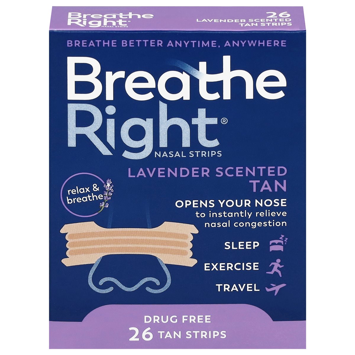 Breathe Right Tan Lavender Scented Nasal Strips