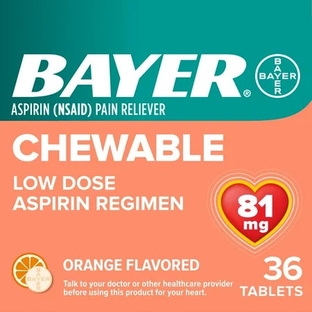 Bayer Chewable Aspirin Low Dose 81mg Orange Flavor 36 count