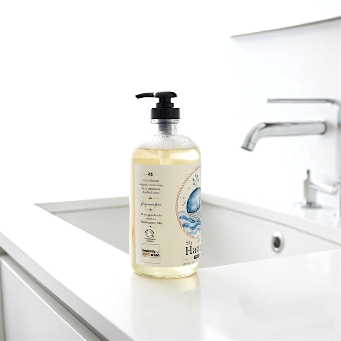 Natural Hand Soap in Glass Dispenser with Nautical Design