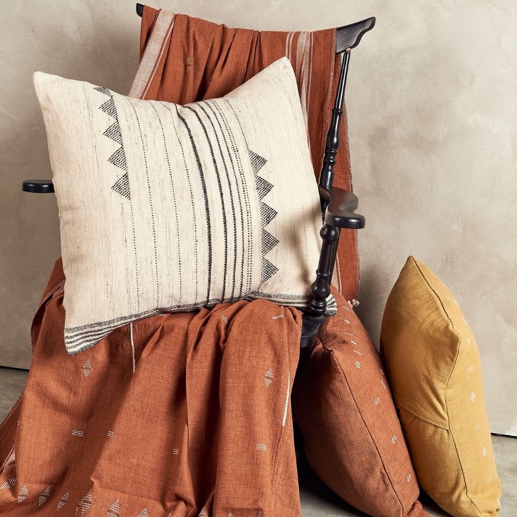 Kora White And Black Handloom Large Square Pillow