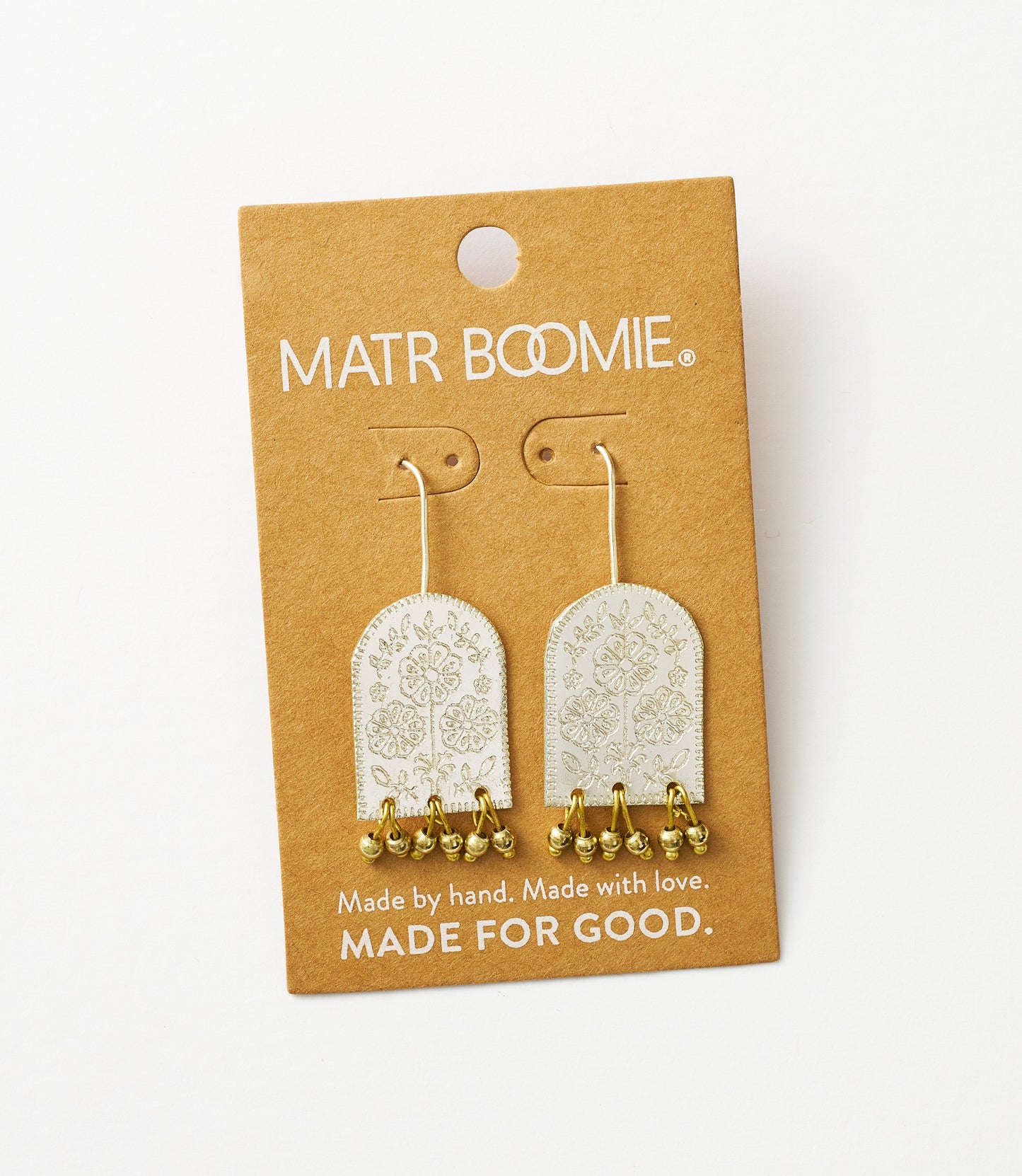 Haveli Etched Statement Earring, Two tone brass