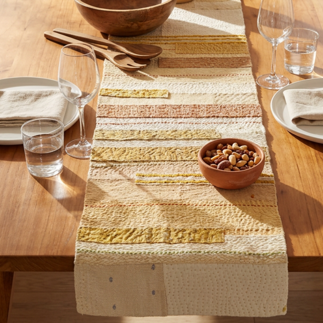 New Dawn Jewel Striped Table Runner - Ivory