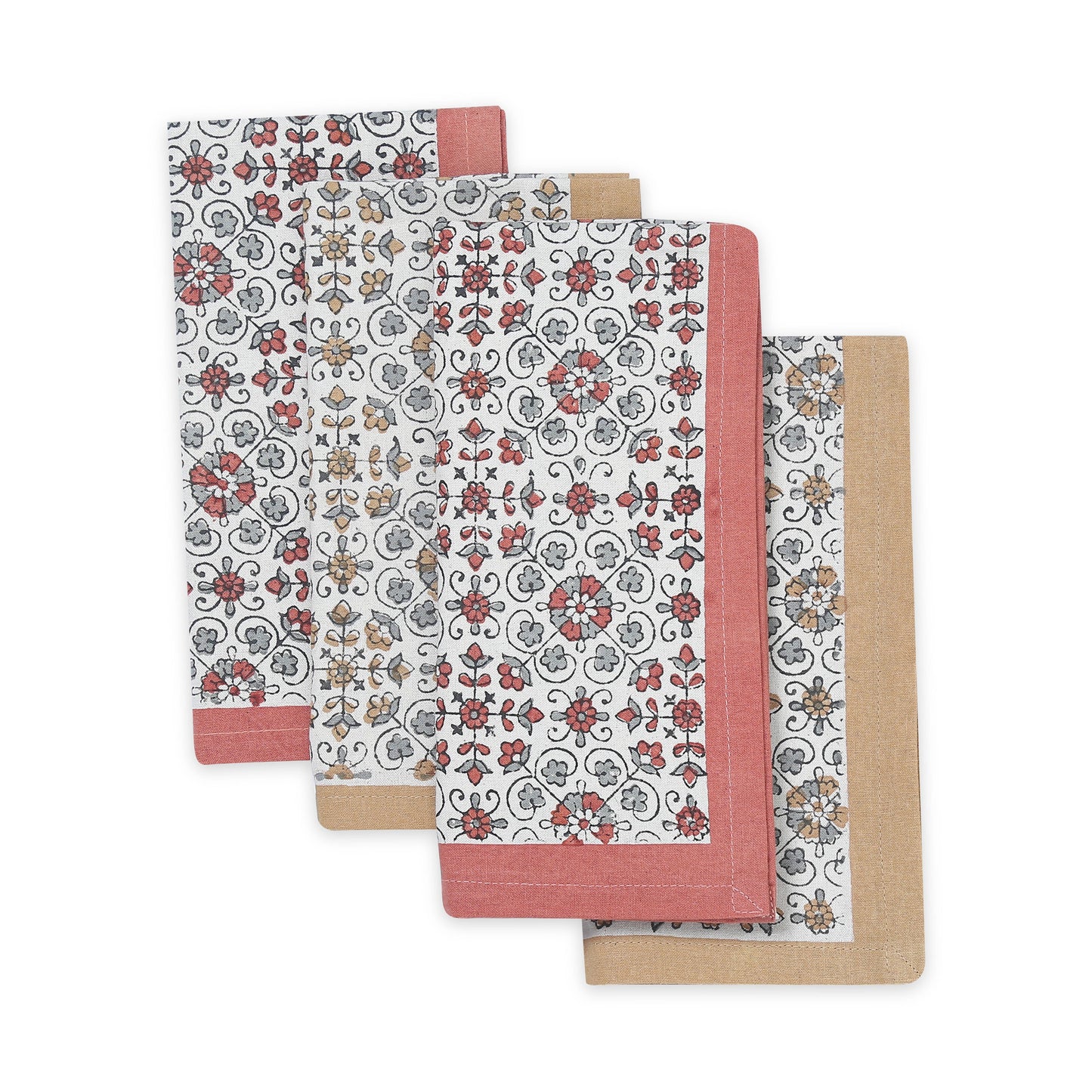 Hand Block Printed Cotton Napkins, Set of 4 | 18″ × 18″ | Fair Trade | Lily