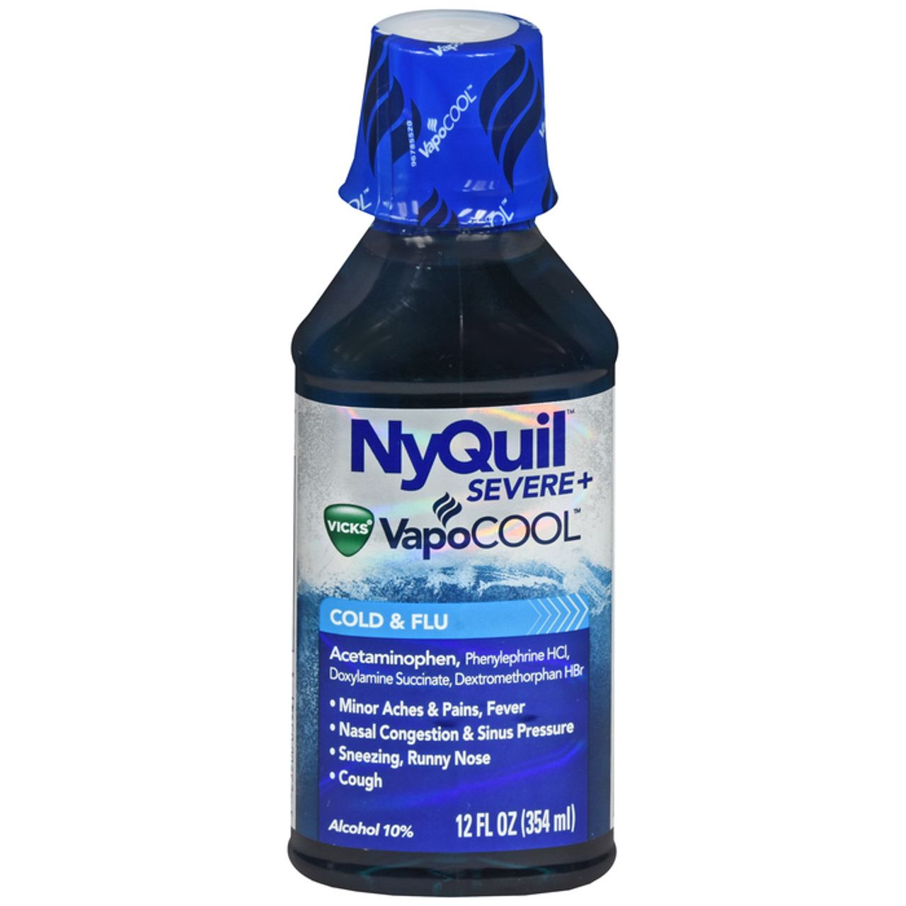 Vicks Ny Quil Vapo Cool Severe Cold, Flu, And Congestion Medicine, 12 Fl Oz, Menthol Flavor, Maximum Strength, Relieves Nighttime Cough, Sore Throat, Fever, Congestion, Runny Nose