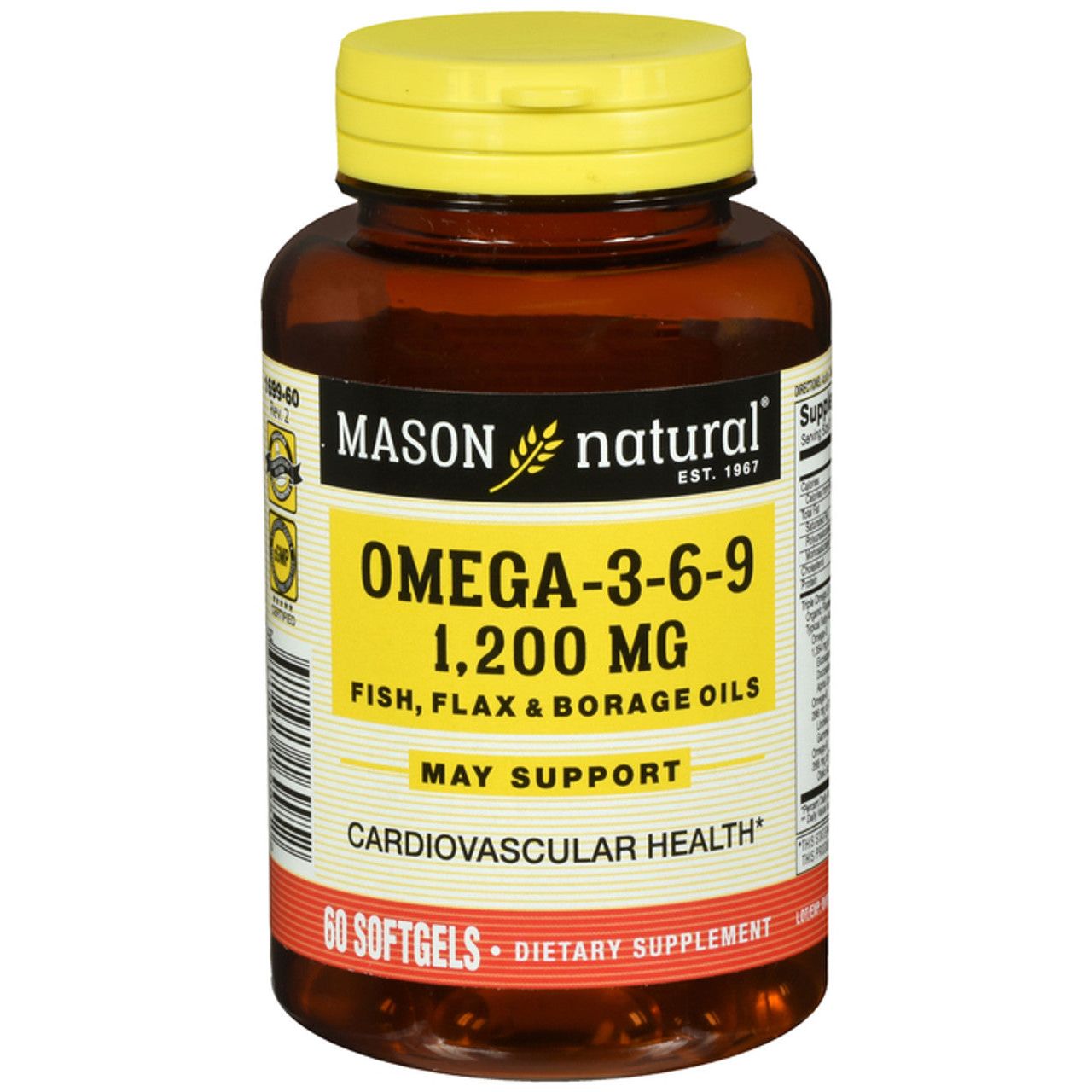 Mason Natural Naturals Omega 3-6-9, Fish, Flax, Borage Oil Softgels