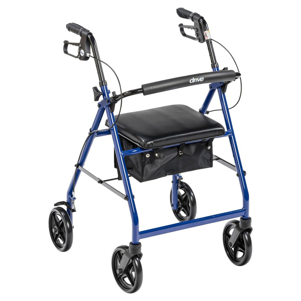 Drive Medical Blue Rollator Walker With Fold Up Removable Back Support Padded Seat