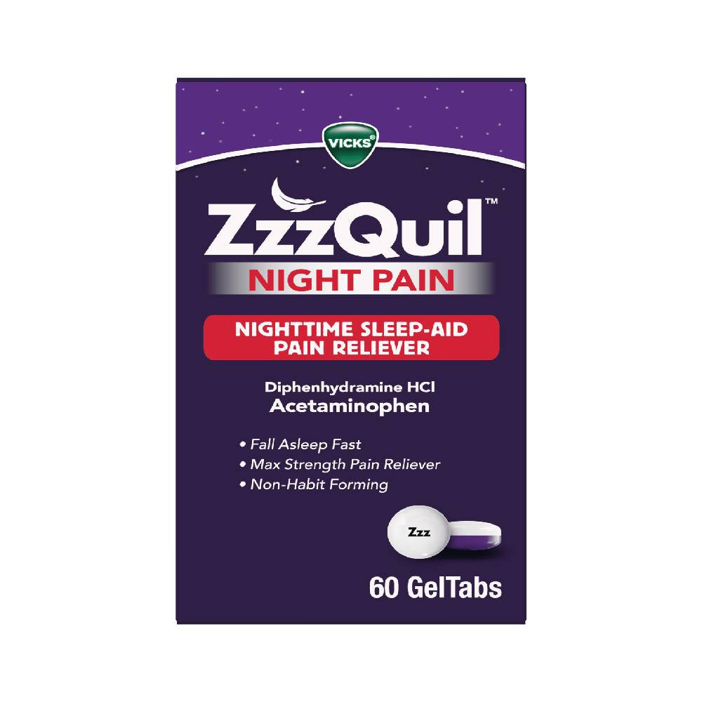 Vicks Zzz Quil Sleep Aid/Pain Reliever, Nighttime, Night Pain, Geltabs