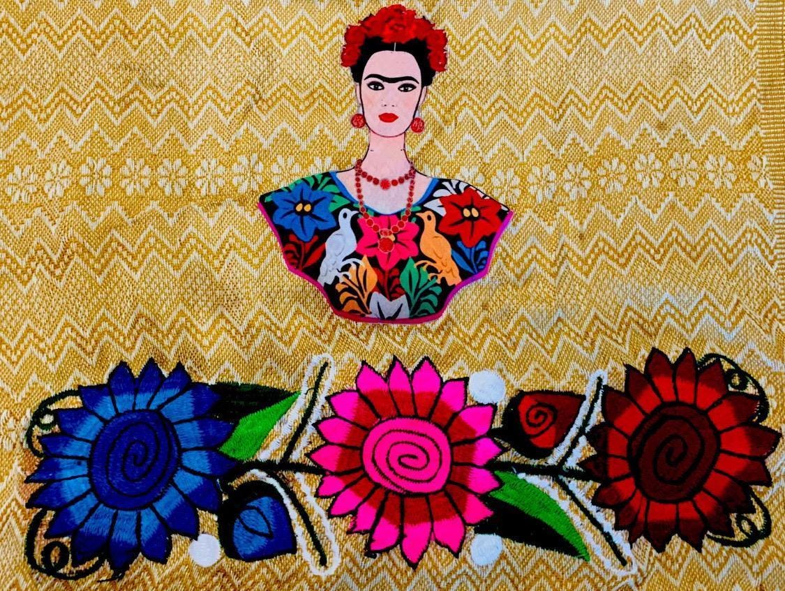 Frida Kahlo Embroidered Shawl Rebosos Bordados de Frida Kahlo con Imagen