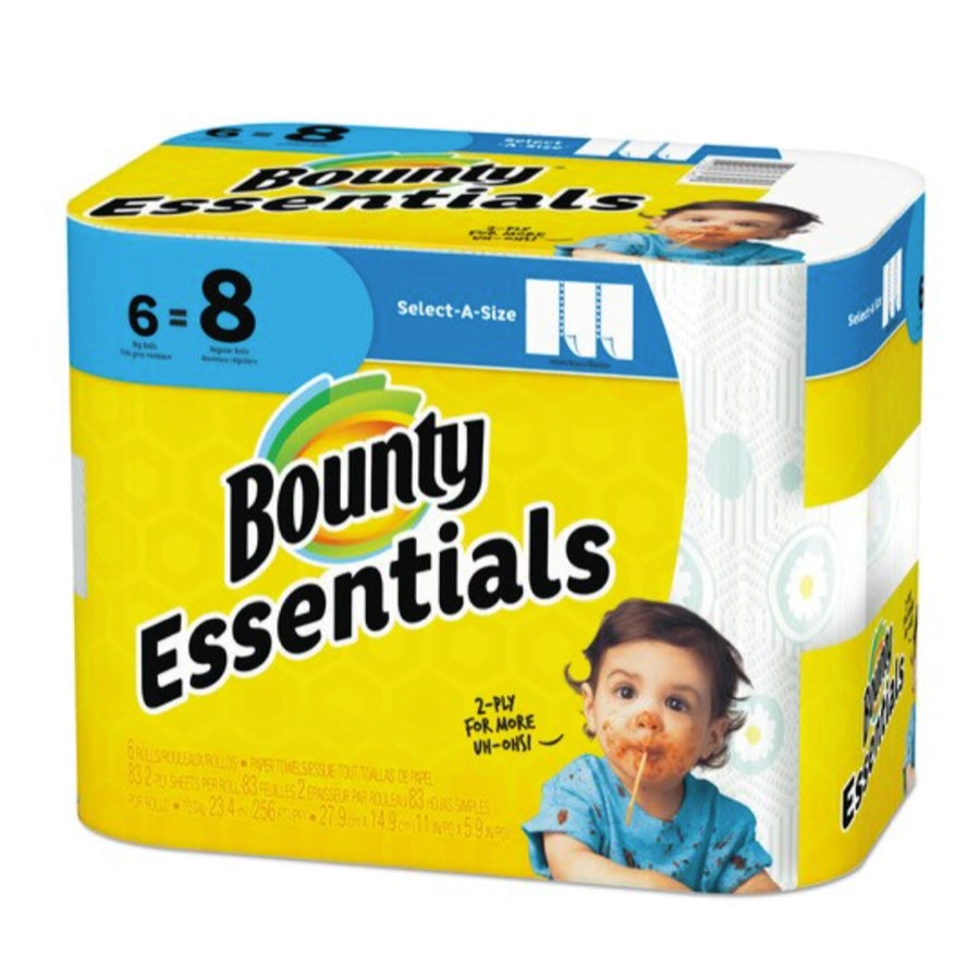 Bounty Essentials Paper Towels, Select-a-size, White, 83-sheets, 6 Big Rolls