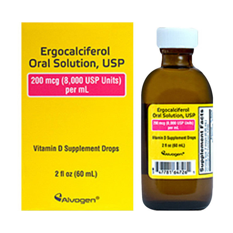 Alvogen Ergocalciferol Oral Solution USP Vitamin D Supplement Drops, 2 Oz