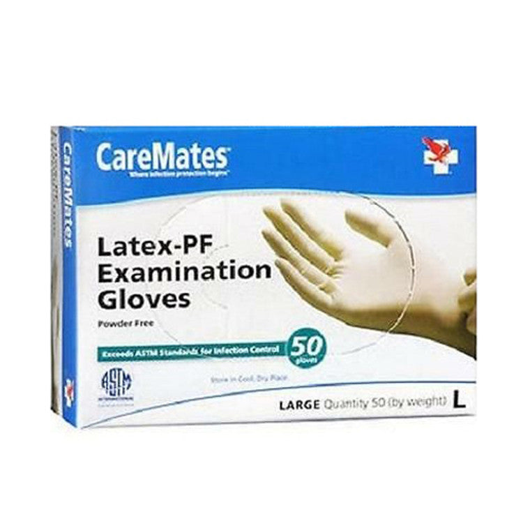 Caremates Latex Powder Free Examination Gloves, Large