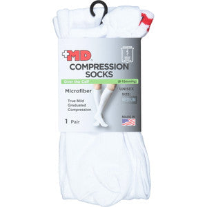 Md Plus Microfiber Over The Calf Compression Socks White, Medium
