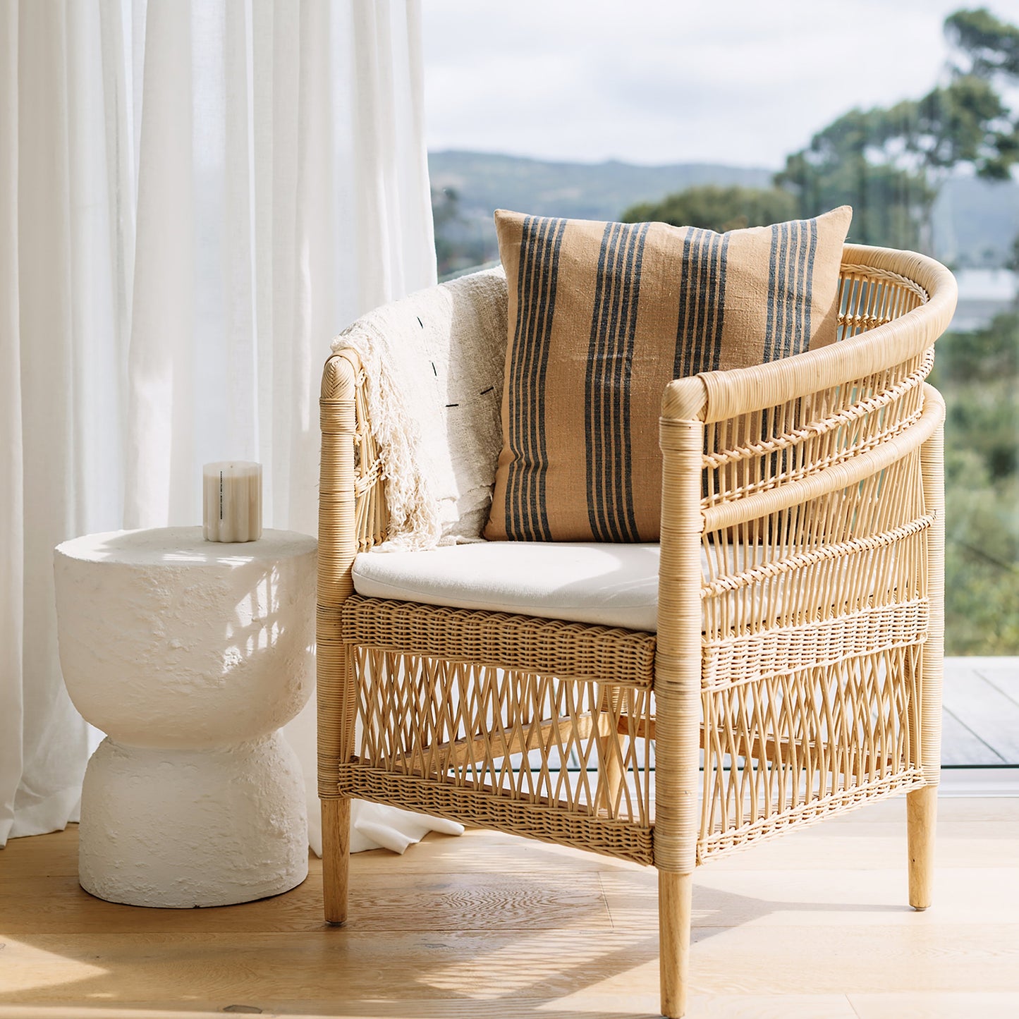 Earthy Finesse Brown cotton throw pillow cover with bold Red stripes