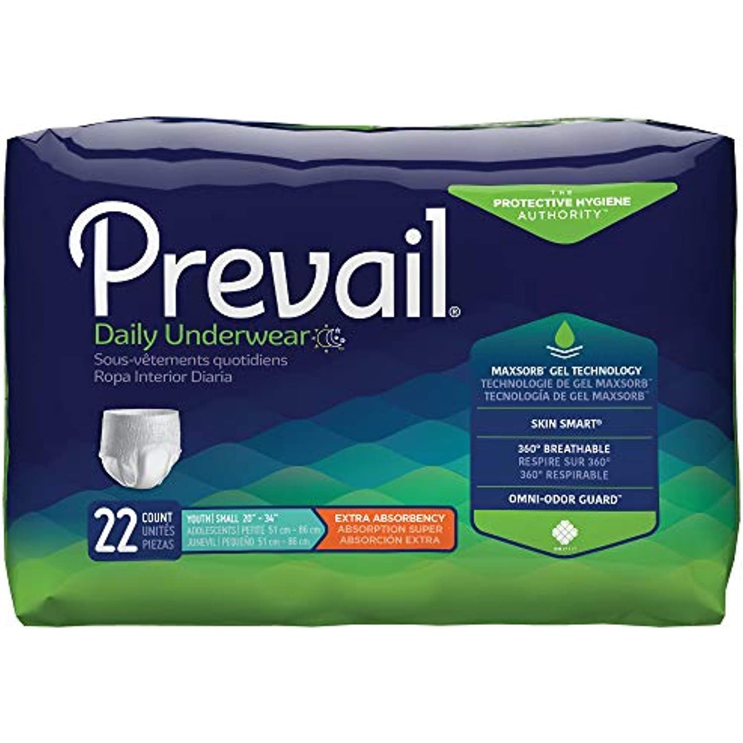 Prevail First Quality Youth Absorbent Underwear Extra Pull On Small Disposable Moderate Absorbency, 22EA/PK