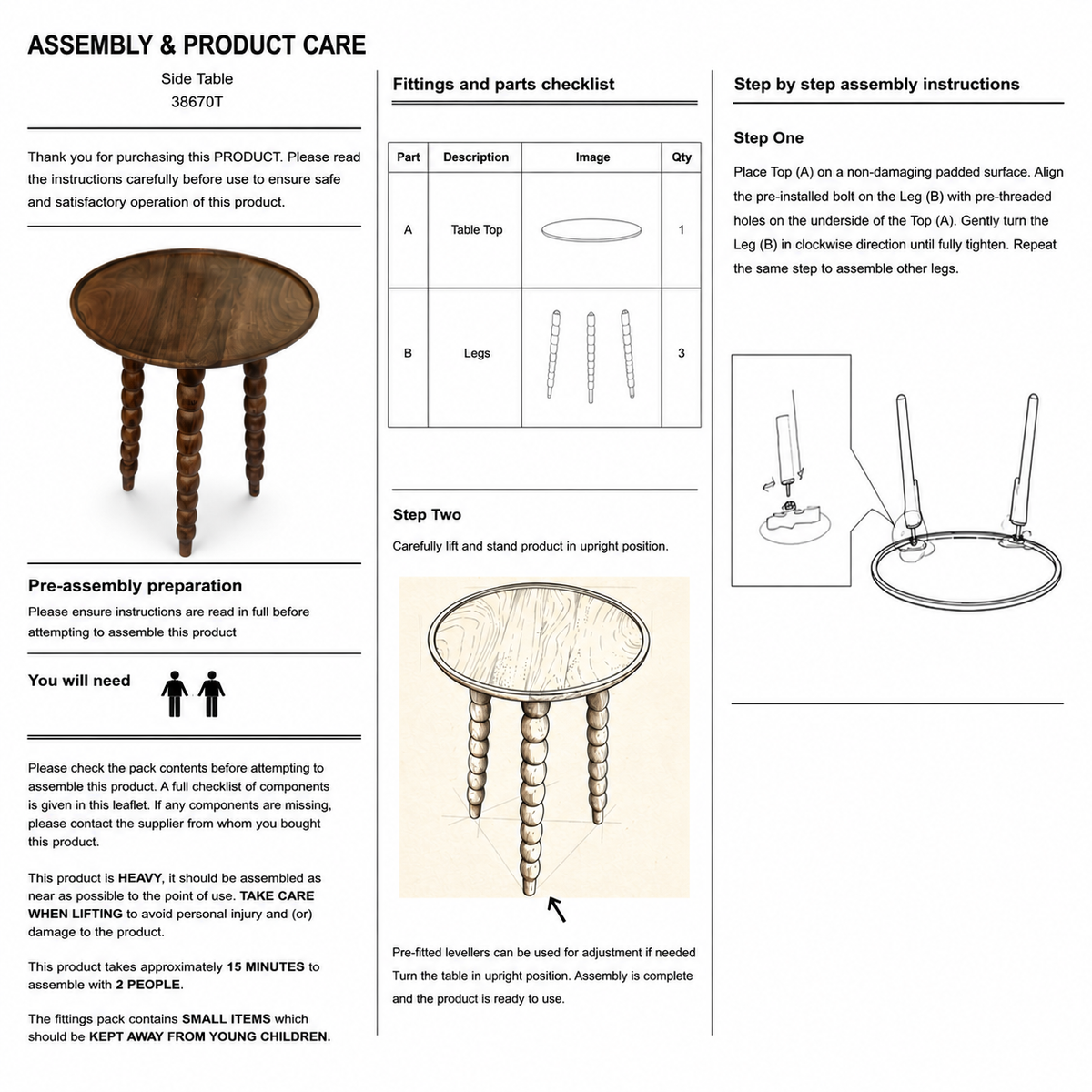 Mango Wood Round Accent Table with Metal Legs, Knockdown